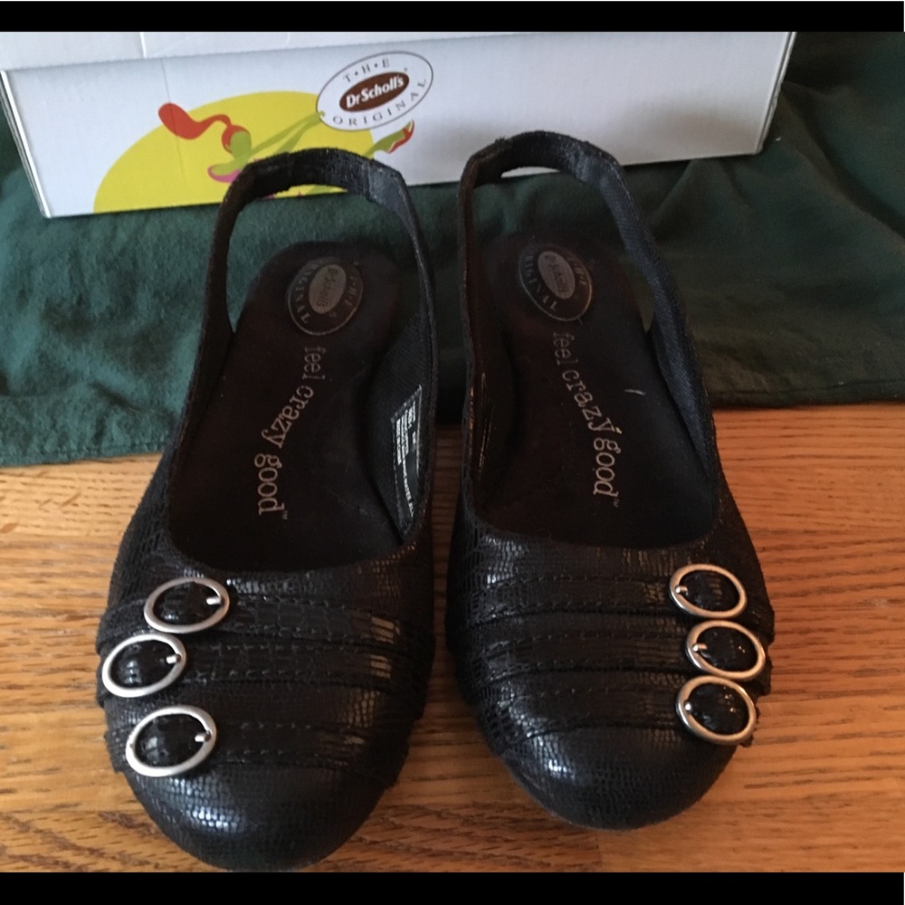 Black Leather Slingback Flats
